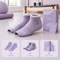 Chaussettes de studio antidérapantes à bout ouvert, coupe basse, avec grip intégral pour le pilates, ajustement parfait, gradation de taille, lavables