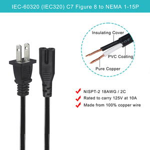 Cable de Alimentación Flexible de 10 A, 125 V, 18 AWG, No Polarizado, NEMA 1-15P, C7, con Aislamiento de PVC, Certificado en EE. UU. - Product Image 4