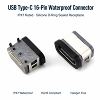 Connecteur USB Type C étanche 16 broches femelle IPX7, prise 3A SMT plaquée or pour carte PCB, idéal pour l'électronique intelligente extérieure