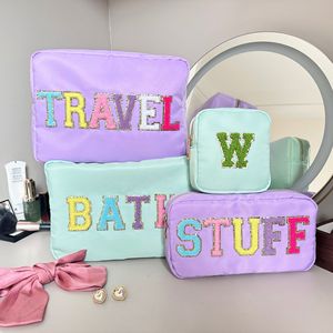 Faible QUANTITÉ MINIMALE <span class=keywords><strong>DE</strong></span> COMMANDE Stock Nylon Personnalisé Broderie Glitter Chenille Patches Voyage Plage Femmes Vacances Cadeaux Maquillage Petit Cosmétique Sacs - Product Image 2
