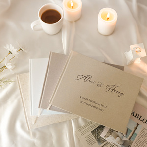 Album photo de voyage, carnet de croquis, planificateur de mariage, livre d'or, personnalisable avec logo en feuille d'or, couverture rigide en tissu de <span class=keywords><strong>lin</strong></span>, pour anniversaire, événement, mariage - Product Image 2