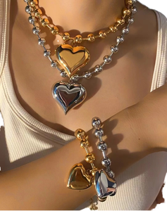 Ensemble collier, boucles d'oreilles et bracelet en or 18 carats plaqué or, nouveau bijou en acier inoxydable trois pièces pour femmes pour mariage - Product Image 4