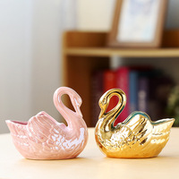 Décoration de cygne en céramique avec logo personnalisé pot de fleurs hydroponique artisanat créatif rangement de bureau cadeau bougie en céramique