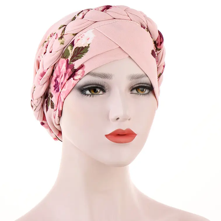 Giá Rẻ In Chải Sữa Lụa Turban Cap Loral Vải Ngắn Braid Toe Hồi Giáo Mũ Có Thể Ẩn Tóc