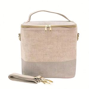 Bolsa Térmica Ecológica Personalizada para Almuerzo, Bolsa de Hombro de Lino y Cemento para Alimentos, Botellas Aisladas Personalizadas, Bolsa Refrigerante Impermeable - Product Image 1