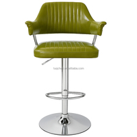 Vente directe d'usine de produits durables 360 °   Chaises de bar pivotantes en cuir PU vert avec accoudoirs pour comptoir de cuisine