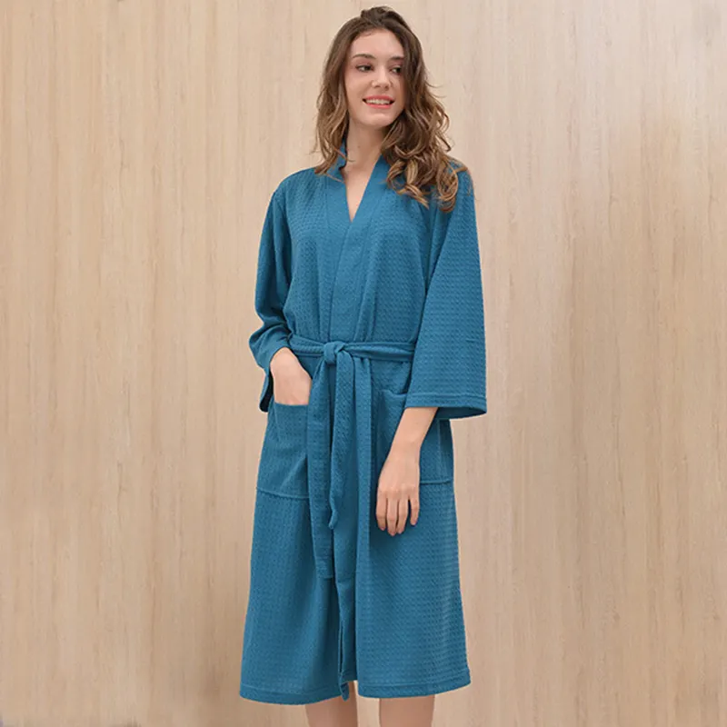 NANTEX all'ingrosso lungo Hotel Waffle accappatoio Spa cotone donne Waffle Kimono accappatoio