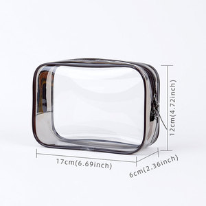 Custom Logo Transparent Clear Travel Makeup Bag Skincare Toiletry Bag Small PVC Cosmetic Pouch Double Zipper Make up Bags Women - Product Image 2