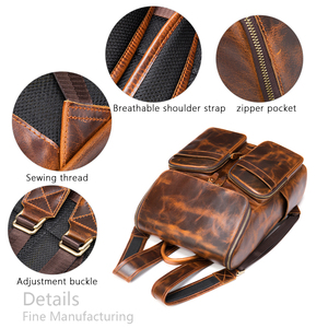 Custom Vintage Crazy Horse Genuine <b>Leather</b> <b>Men's</b> School Laptop <b>Backpack</b> 15.6 Inch Waterproof 20-35L Capacity Daily Business Use - Product Image 2