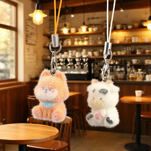 Porte-clés animal floqué esthétique, mini-breloques animaux 3D en peluche, pendentif animal doux au toucher pour accessoires de sac DIY et sangles de téléphone - Product Image 4
