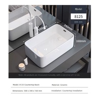 Vasque de salle de bain en céramique blanche pour projet hôtelier, à poser sur comptoir, avec vidange latérale, modèle 8125