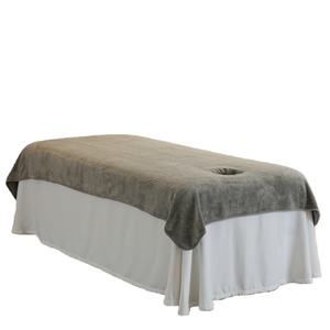 Housse <span class=keywords><strong>de</strong></span> <span class=keywords><strong>table</strong></span> <span class=keywords><strong>de</strong></span> <span class=keywords><strong>massage</strong></span> SPA grise 230x120cm en velours <span class=keywords><strong>avec</strong></span> dentelle et <span class=keywords><strong>trou</strong></span> <span class=keywords><strong>pour</strong></span> le visage - Product Image 1
