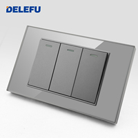Prise murale intelligente DELEFU avec panneau en verre gris standard brésilien, interrupteur 20A 10A, prise réseau CAT6 et port USB Type-C pour recharge domestique