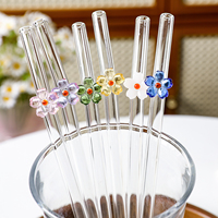 Pailles à boire en verre réutilisables avec décoration florale artisanale pour bar, maison, fête, restaurant, vente en gros