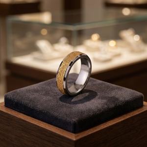 Elegante Anillo de Plata de Ley de Dos Tonos con Banda de Acabado Dorado Texturizado, Joyería Moderna y Minimalista para Uso Diario Unisex - Product Image 4