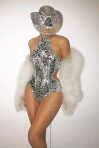 Tenue de soirée argentée Drag Queen avec chapeau brillant paillettes body femmes danseuse discothèque fête gland Costume Liangpian - Product Image 2