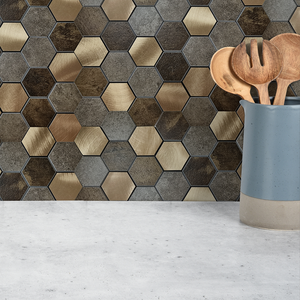Pronto <span class=keywords><strong>per</strong></span> la spedizione in alluminio metallo e PVC pietra autoadesiva mattonelle di mosaico Stick sulla <span class=keywords><strong>cucina</strong></span> Backsplash pannello a parete - Product Image 6
