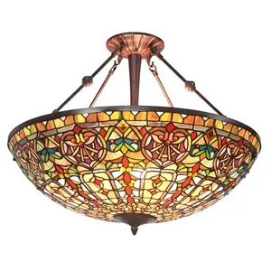 TFC-5441 Rétro Antique Tiffany Art Artisanal Vitrail 24 Pouces Large Pendentif Lustre Éclairage Lampe