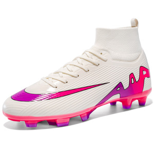 Chaussures de football blanches, roses et violettes pour hommes, à tige haute, avec semelle extérieure en TPU - Product Image 1