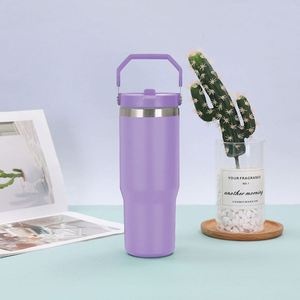 Mug de voyage isotherme portable avec poignée latérale, gobelet en acier inoxydable de 30 oz pour voiture, bureau et boissons en extérieur - Product Image 5