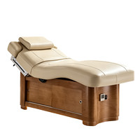 Table de massage électrique intelligente chauffante en PVC pour salon de beauté et spa, avec rangement, cadre en bois moderne, mobilier commercial haut de gamme