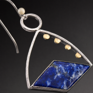 Orecchini Pendenti Vintage Blu a Forma di Trapezoide, Gioielli Geometrici Bicolore alla Moda per Donne - Product Image 4