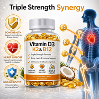 Capsules de Vitamine D3 K2 B12 en Gélules Molles à Marque Blanche 5000 UI à Base d'Huile de Coco, Logo Personnalisé, Supplément OEM ODM