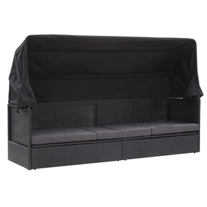 Patio exterior Jardín Poly <span class=keywords><strong>Rattan</strong></span> Mimbre Daybed con dosel Cortinas Sofá Chaise Patio <span class=keywords><strong>Rectangular</strong></span> Lounge Bed Poolside - Product Image 1