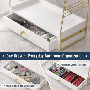 Organizzatore da <span class=keywords><strong>Bagno</strong></span> a 2 Livelli in Gomma di Caucciù e Metallo, Antiscivolo, Sottile, Salvaspazio, con Cassetto per Ripiano del Lavabo - Product Image 3