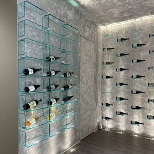 بسيطة مخفية كابل زجاج مركب على الحائط العائمة عرض معلقة رف النبيذ لقبو النبيذ الأثاث المنزلي - Product Image 2