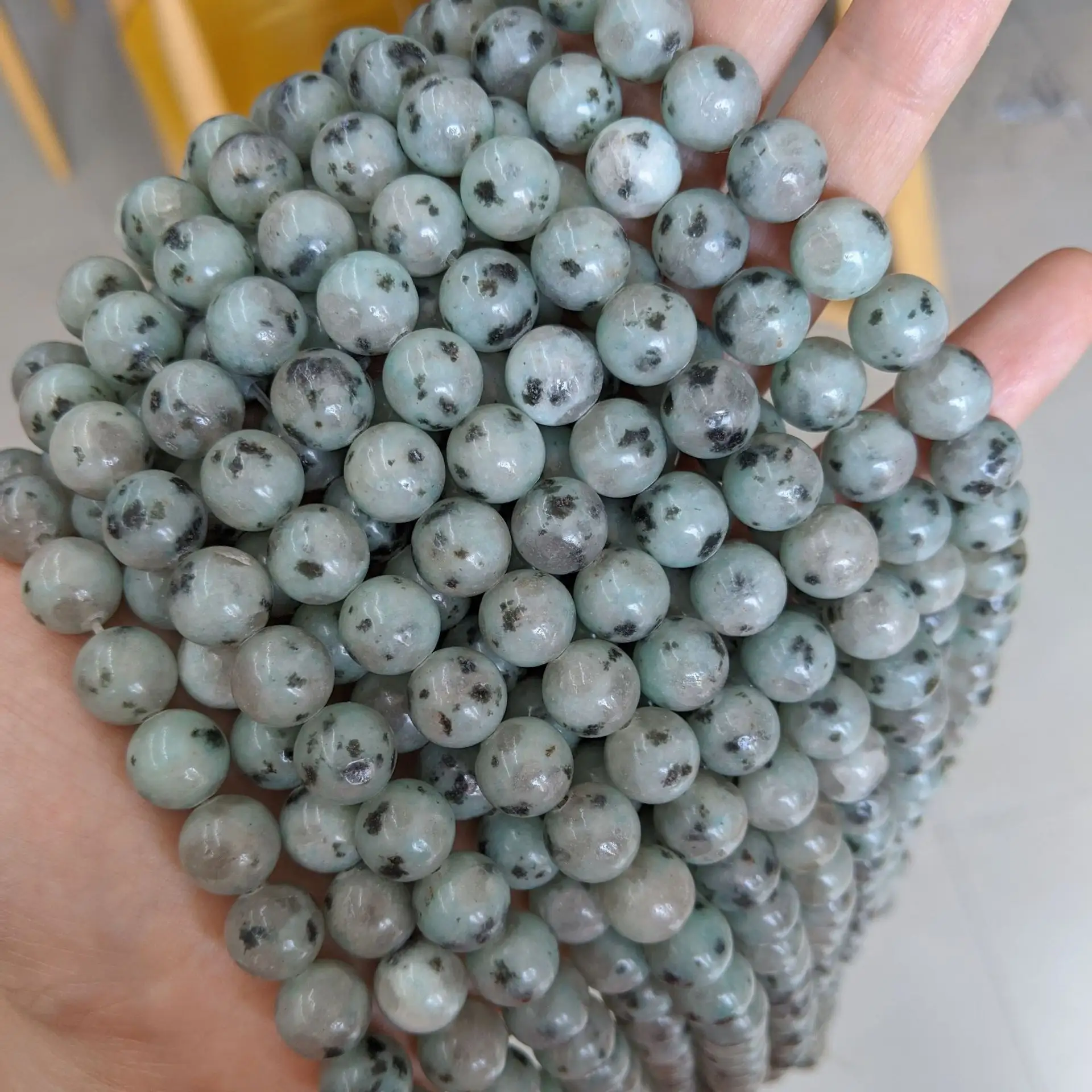 Natural Sesame Kiwi Jaspers Round Loose Stone Beads 4 6 8 10 12mmFor Jewelry Making DIY Fashion Women Bracelet Necklace