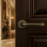 Paire de poignées de porte à levier sculptées en laiton bronze antique avec rosette ronde pour intérieur, chambre, hôtel, appartement