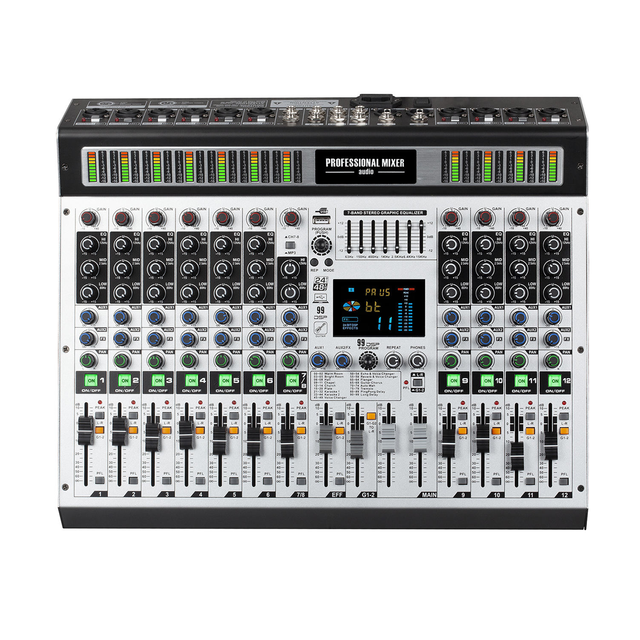 SIVG MK-12 Hot Selling 12-Channel Built-in 99DSP Digital Reverb Effects Professional Digital Audio Mixer DJ Controller Mixer
