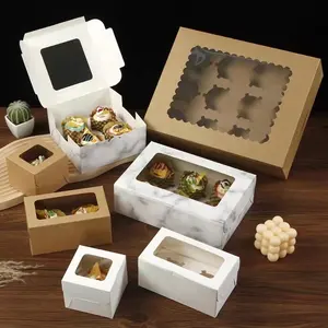 Paquete de cajas de papel Kraft para pasteles, caja de cartón cuadrada, plegable, blanca, de plástico, para galletas, mousse, pasteles, pastelería, 10 unidades