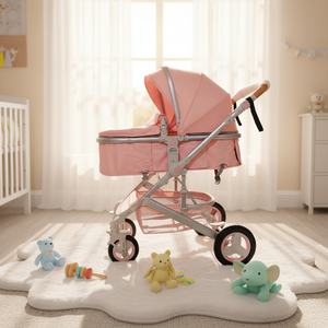 <span class=keywords><strong>Poussette</strong></span> bébé 3 en 1 <span class=keywords><strong>de</strong></span> luxe pliable rose au design moderne - Product Image 1