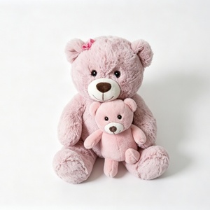 Customized Mom and Baby Pink Teddy Bear <b>Plush</b> Set, <b>Large</b> Mommy Bear with Hair Bow Holding Mini Cub Bear - Product Image 2
