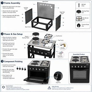 Cuisinière autonome OEM CKD avec 2 brûleurs à gaz, 2 plaques chauffantes électriques, en acier inoxydable, cuisinière à gaz et électrique avec four - Product Image 4