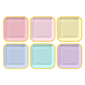 Assiettes en papier jetables carrées de couleur unie dégradée pour fêtes et pique-niques, assiettes à gâteau en papier - Product Image 1