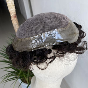 Grande réduction Stock faible densité 7x9 pouces 2 #   1B #   Perruques Prothétiques pour Hommes en Cheveux Humains 100% Naturels, Base en Dentelle et en PU, Boucles, Base Australienne - Product Image 5