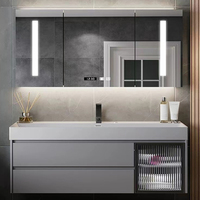 Contreplaqué évier miroir salle de bain armoire vanité meubles lavabo armoire lumière intelligente miroir table de lavage