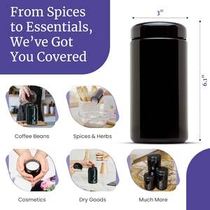 Frascos de Vidrio para Almacenamiento de Alimentos y Suplementos, con Tapas de Baquelita, en Tamaños de 50ml, 100ml, 150ml, 200ml, 250ml, 500ml, 1L, Color Negro Violeta Natural con Protección UV - Product Image 3