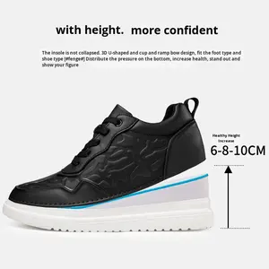 Nouvelles Chaussures de Sport Blanches pour Hommes, Mode Automne, Décontractées, en Cuir de Vachette Gaufré à Motifs, Semelle Épaisse Rehaussante de 8 cm, avec Doublure en Maille - Product Image 2
