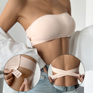 <span class=keywords><strong>Sujetador</strong></span> tipo bralette bandeau <span class=keywords><strong>sin</strong></span> <span class=keywords><strong>tirantes</strong></span>, blanco, antideslizante, con espalda cruzada, ajustable con gancho, <span class=keywords><strong>sin</strong></span> <span class=keywords><strong>relleno</strong></span>, inalámbrico, tipo tubo, para mujer, venta al por mayor OEM - Product Image 1