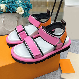 2026 New Premium Pink Multi-Color Platform Sandals Open <b>Toe</b> Velcro Strap Chunky Summer Slides - Product Image 1
