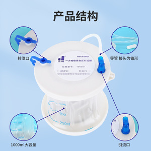 Kit de drainage à pression négative jetable Weigao Jierui 1000 ml avec connecteur conique pour usage chirurgical - Product Image 4