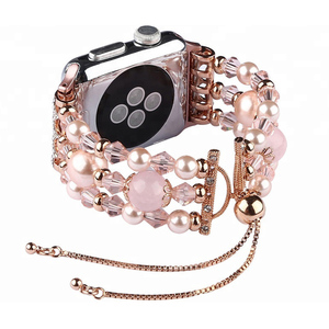 CHAUDE <span class=keywords><strong>Fantaisie</strong></span> Perle <span class=keywords><strong>Bracelet</strong></span> de Montre Pour <span class=keywords><strong>Apple</strong></span> Montre 38/40mm 42/44mm, pour iWatch Perle Sangle Série - Product Image 1