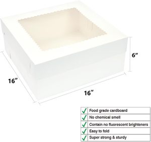กล่องเค้กขนาด 16x16x6 นิ้ว สีขาว กล่องใส่<span class=keywords><strong>ขนม</strong></span>อบสำหรับเค้ก คัพเค้ก คุกกี้ พาย ของว่าง ของชำร่วยสำหรับงานปาร์ตี้ - Product Image 2