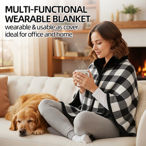 Manta portátil con diseño de cuadros Buffalo y borde negro, ideal para oficina, viajes y actividades al aire libre en otoño. Envío rápido desde la UE. - Product Image 2