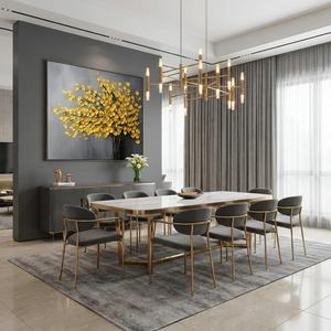 Peinture à l'huile texturée faite à la main, style nature morte, motif arbre doré minimaliste, arts décoratifs pour la décoration intérieure et l'art mural des hôtels - Product Image 2