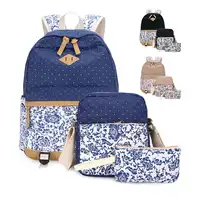 YS-B021 hafif tuval sevimli nokta baskılı Bookbag omuz çantası okul dizüstü sırt çantası 3 adet kızlar için